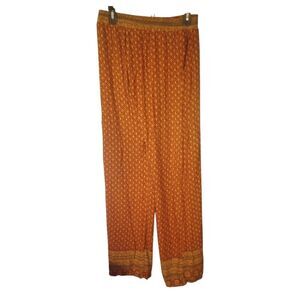 Bohemian elastic waist rayon pants with pockets